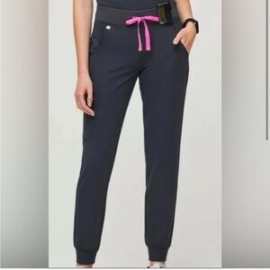 Figs Dark Blue Catarina Top and Jogger Pants With Pink Tie SET